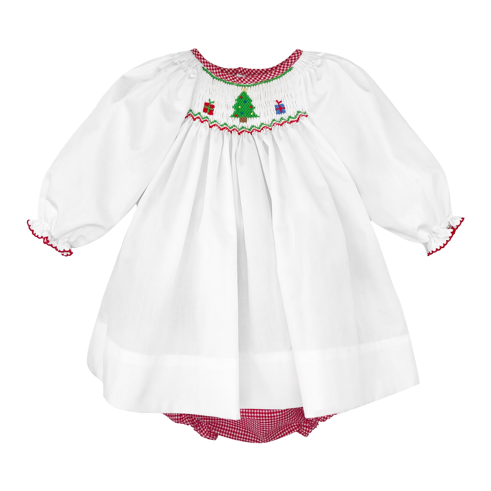 Smocked Christmas Dress/Bloomer Set The Black Pearl Boutique Smocked Christmas Dress/Bloomer Set The Black Pearl Boutique