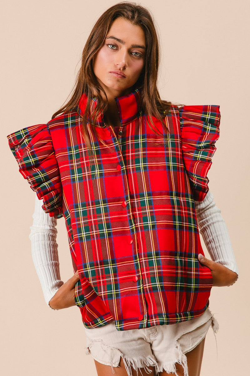 Red Plaid Christmas Puffer Vest