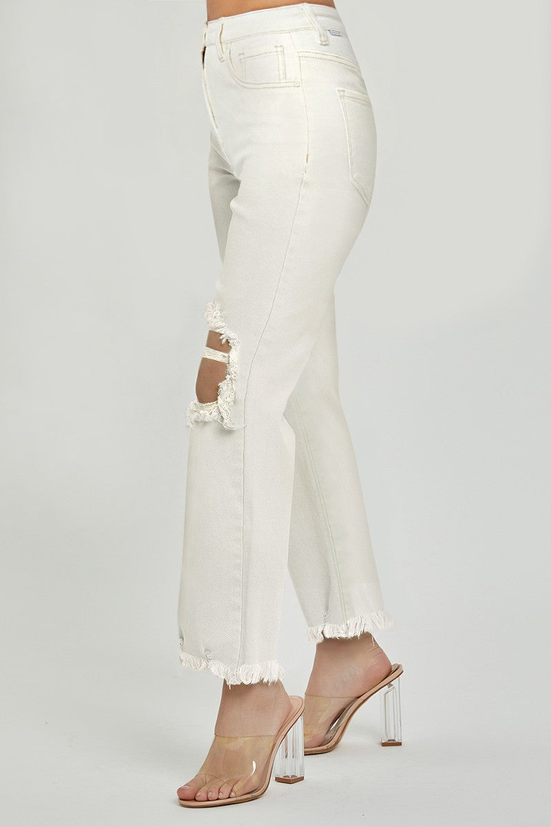 Off White High Rise Distressed Pants