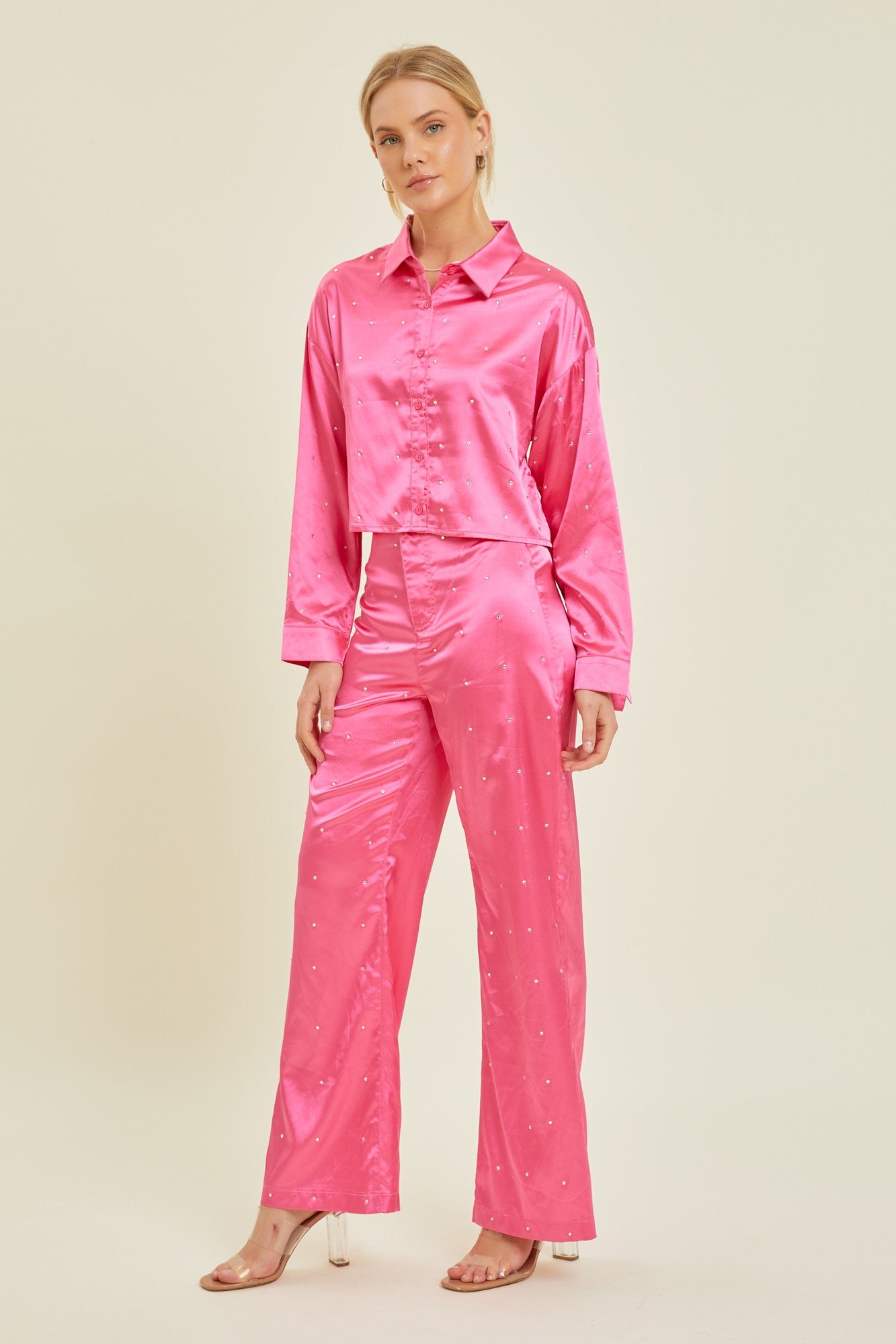 Always Have Fun Pink Rhinestone Crop Top