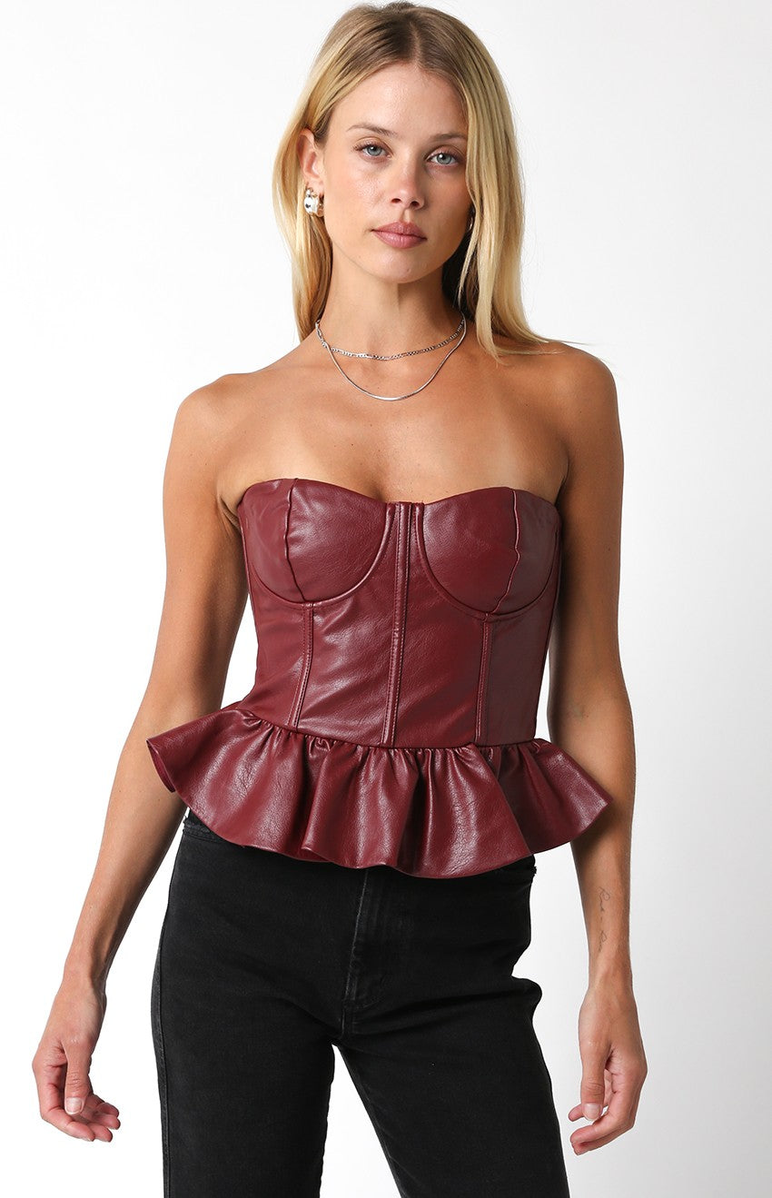 The Wine & Dine Pleather Strapless Top