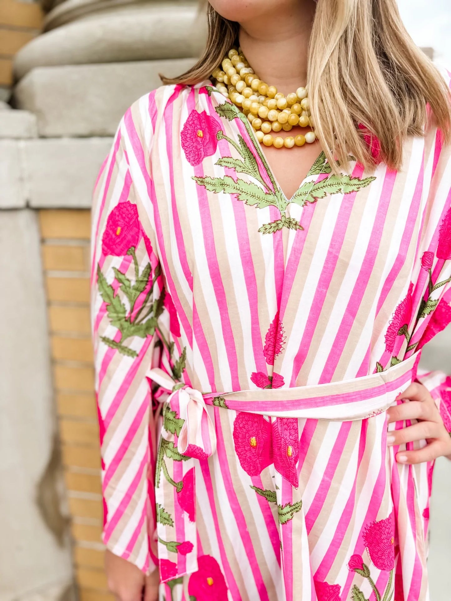 Pink Floral Printed Caftan Dress