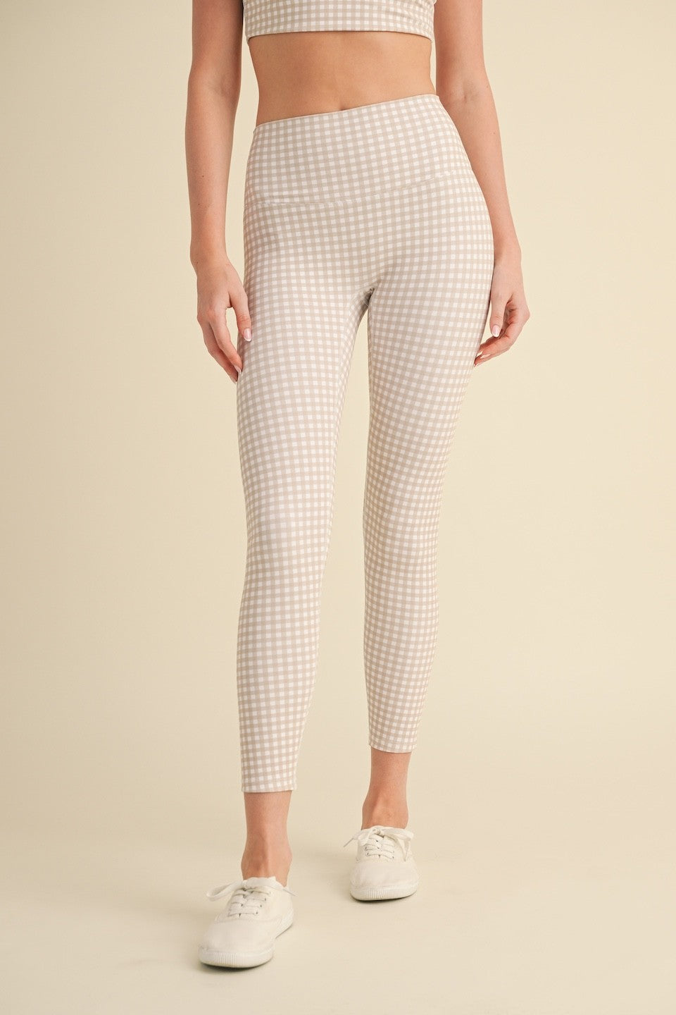 Beige Gingham Leggings