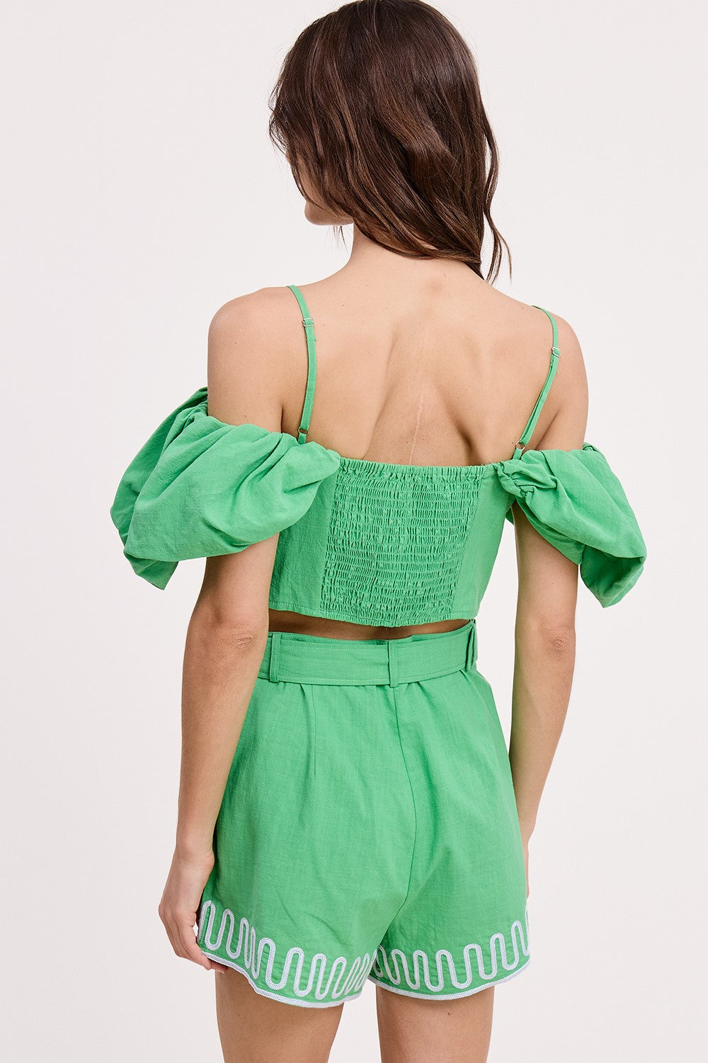 Green Embroidered Off Shoulder Top