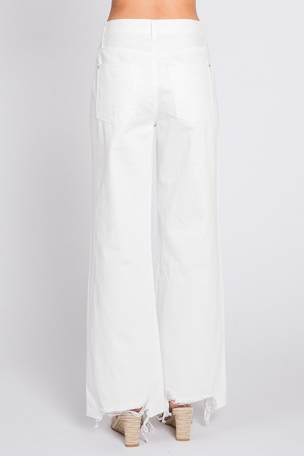 White Distressed High Rise Vintage Cropped Jeans