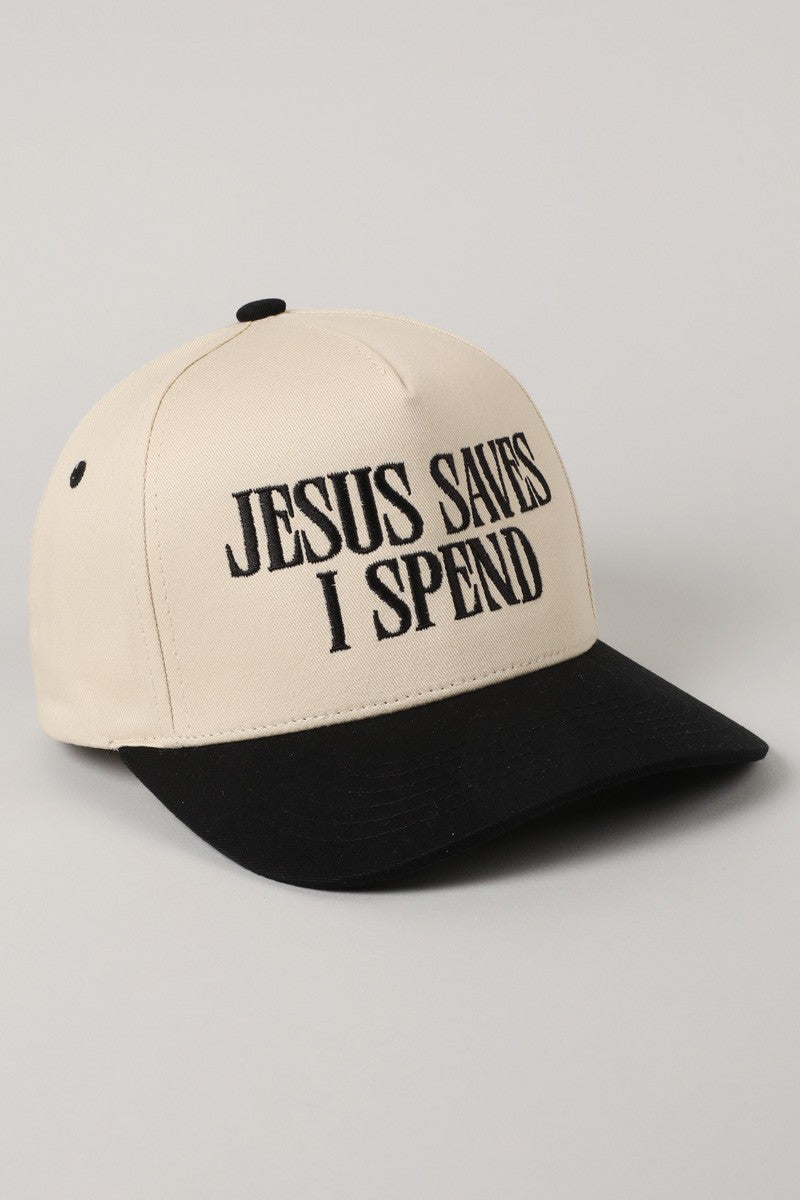 Jesus Saves I Spend Black Embroidered Hat