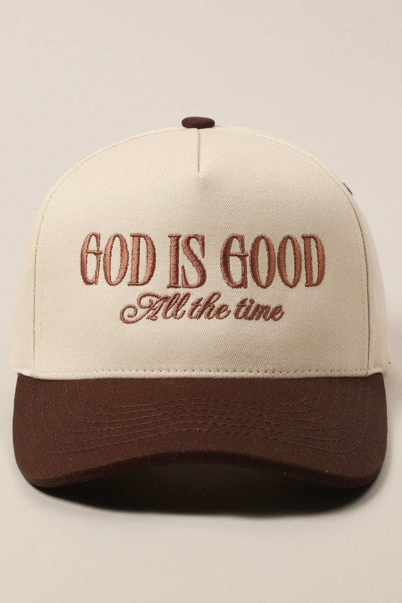 God Is Good All The Time Brown Embroidered Hat