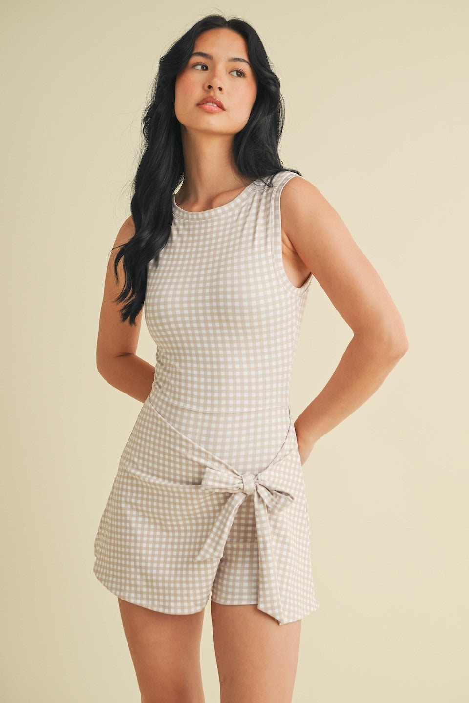 Gingham Goals Beige Active Dress W/Shorts