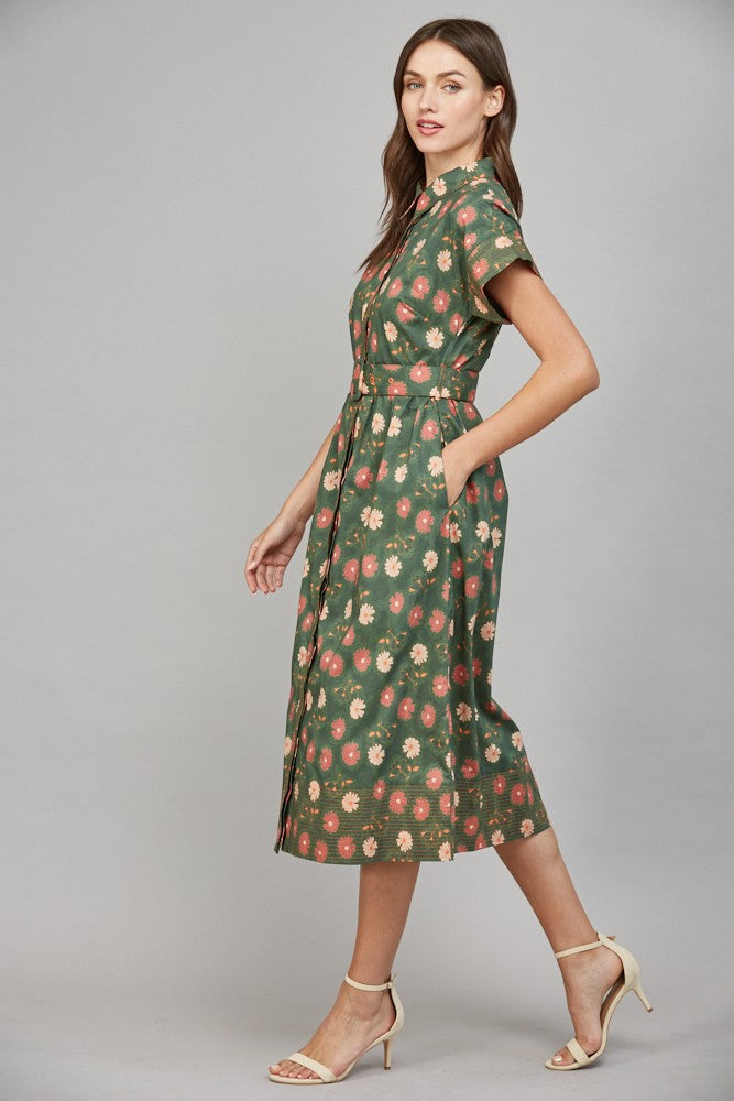 Field Of Flowers Olive Midi Dress