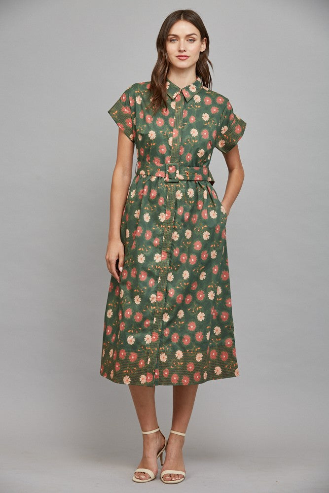 Field Of Flowers Olive Midi Dress