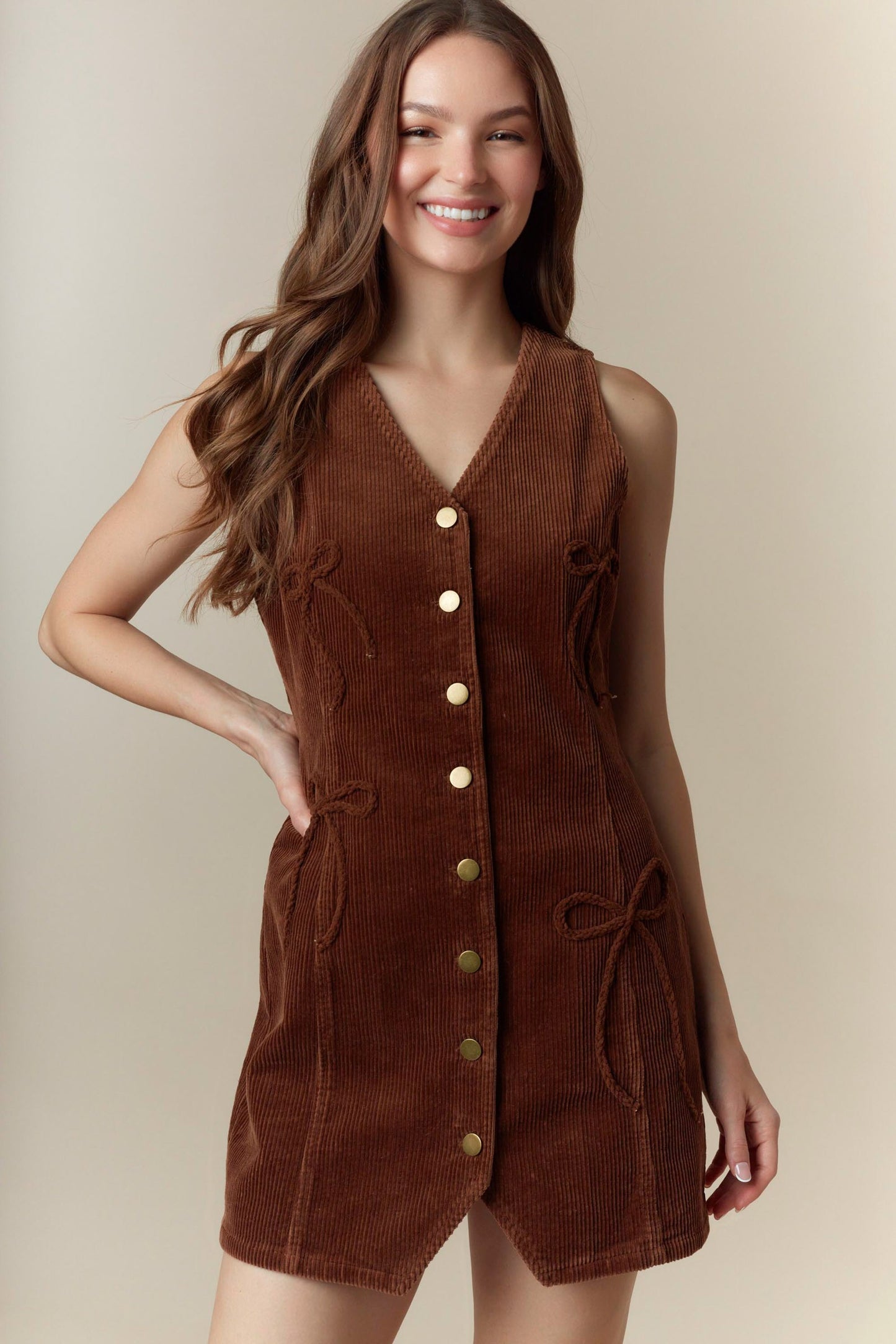 Golden Harvest Bow Embroidered Dress