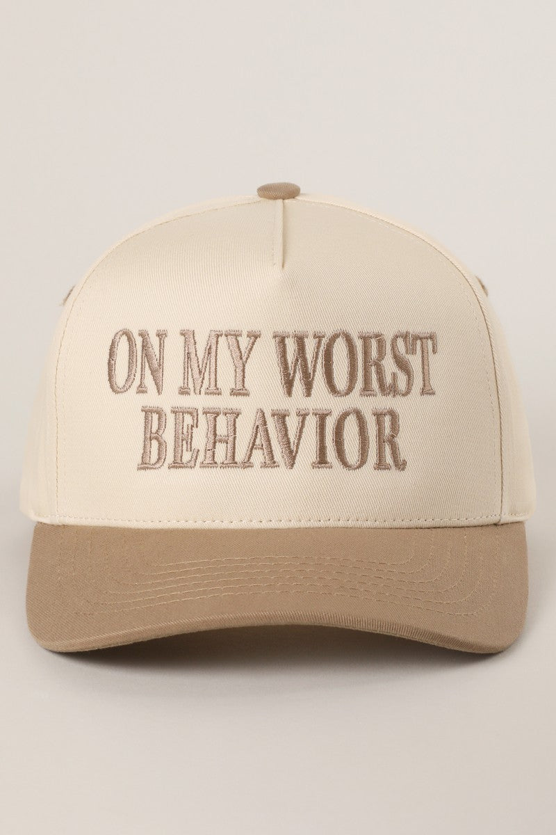On My Worst Behavior Beige Hat