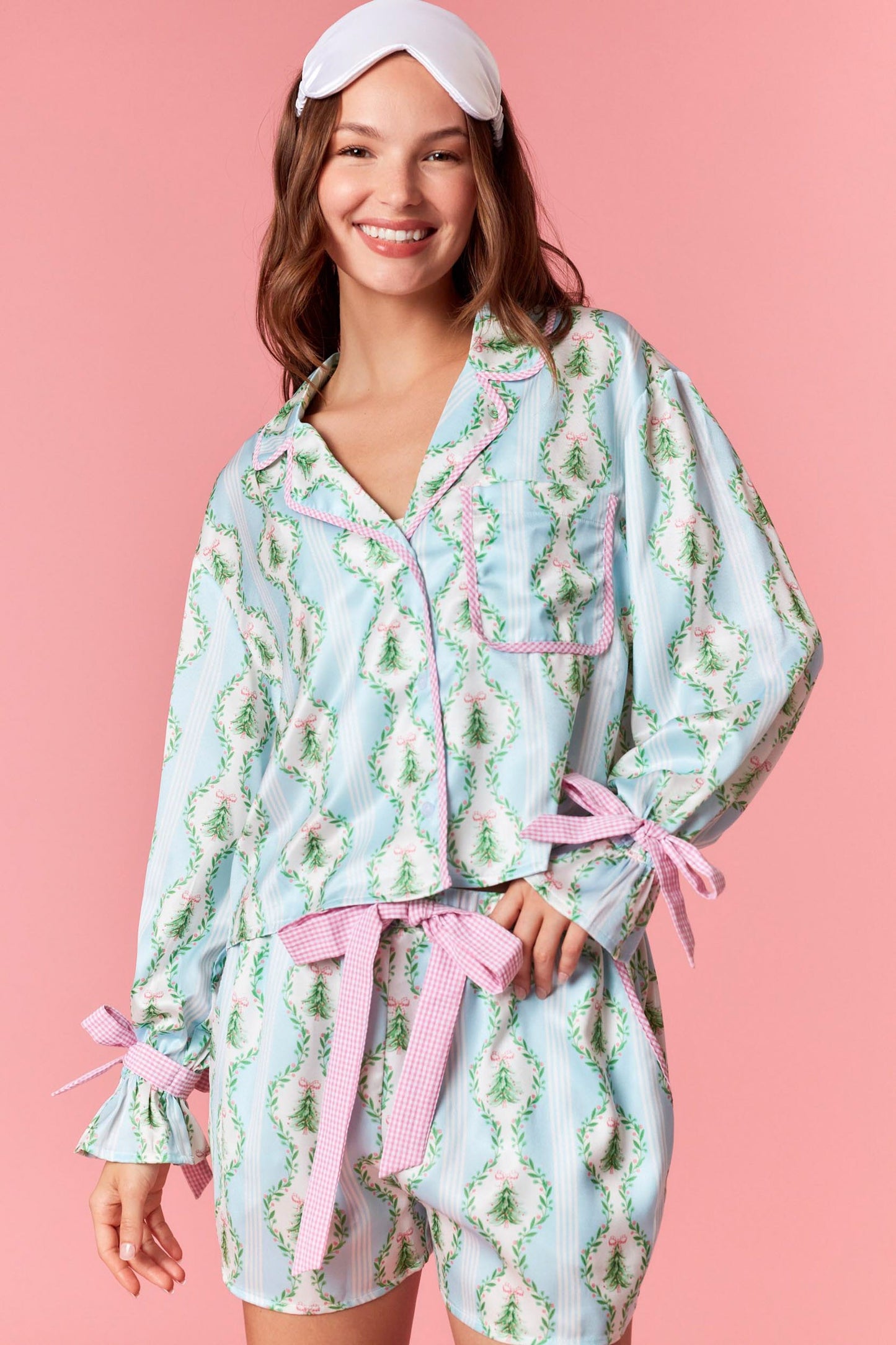 Blue/Green Christmas Tree Satin PJ Set
