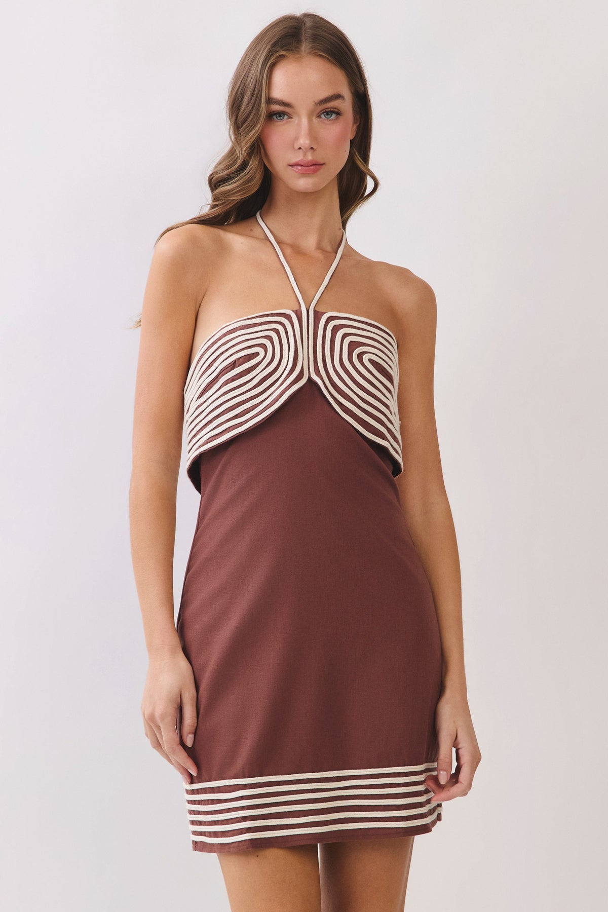 Espresso Swirl Halter Mini Dress