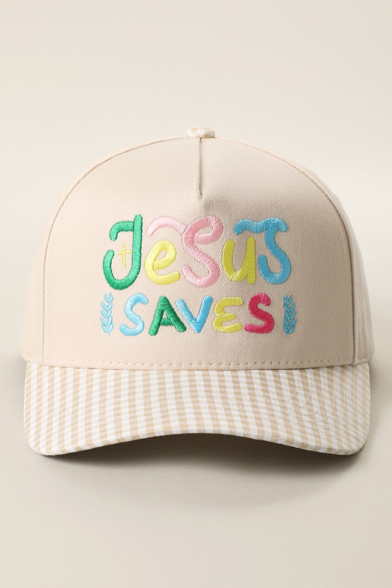Taupe Striped Jesus Saves Embroidered Hat