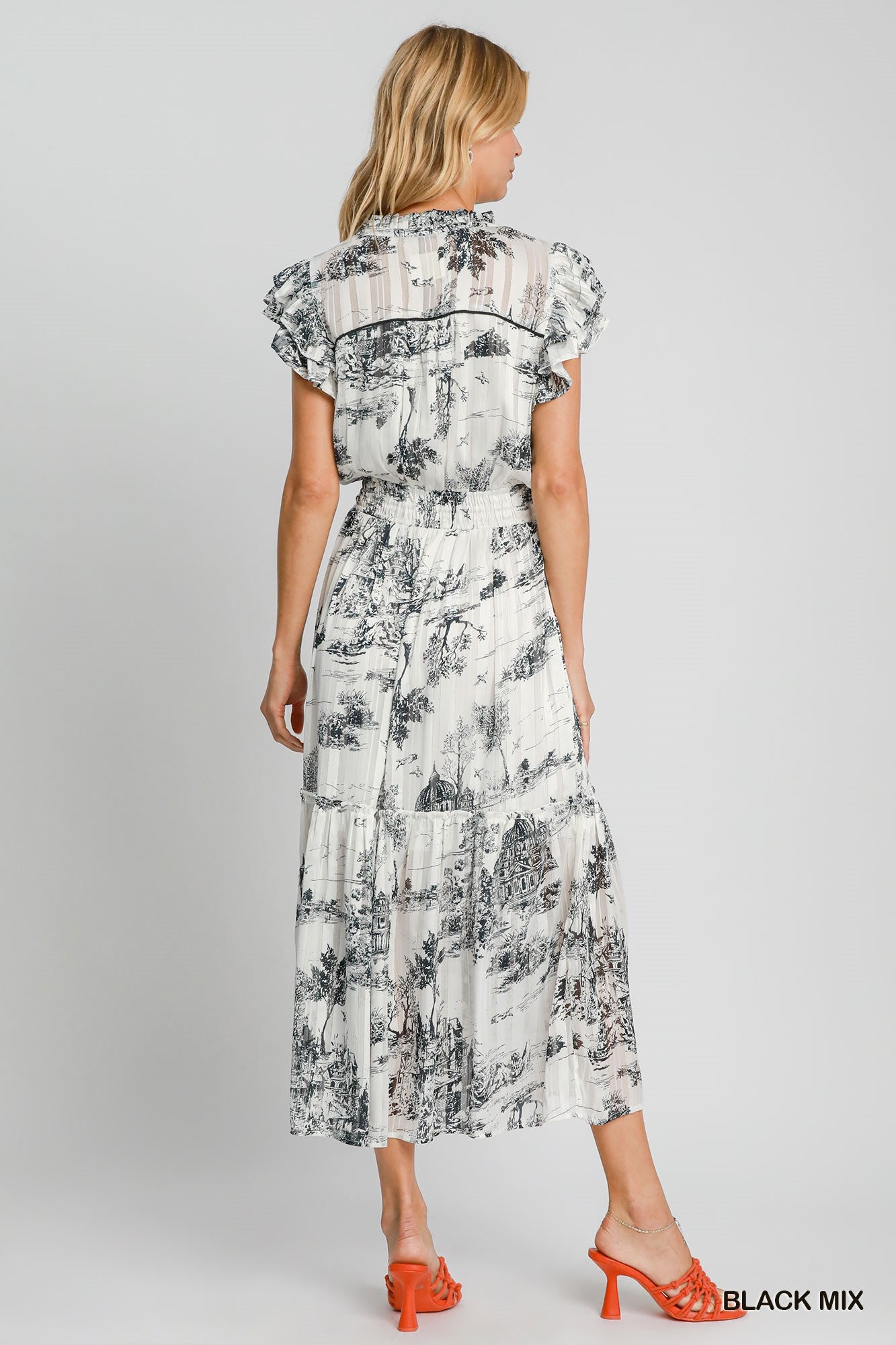 Black Two Tone Landscape Midi Dress