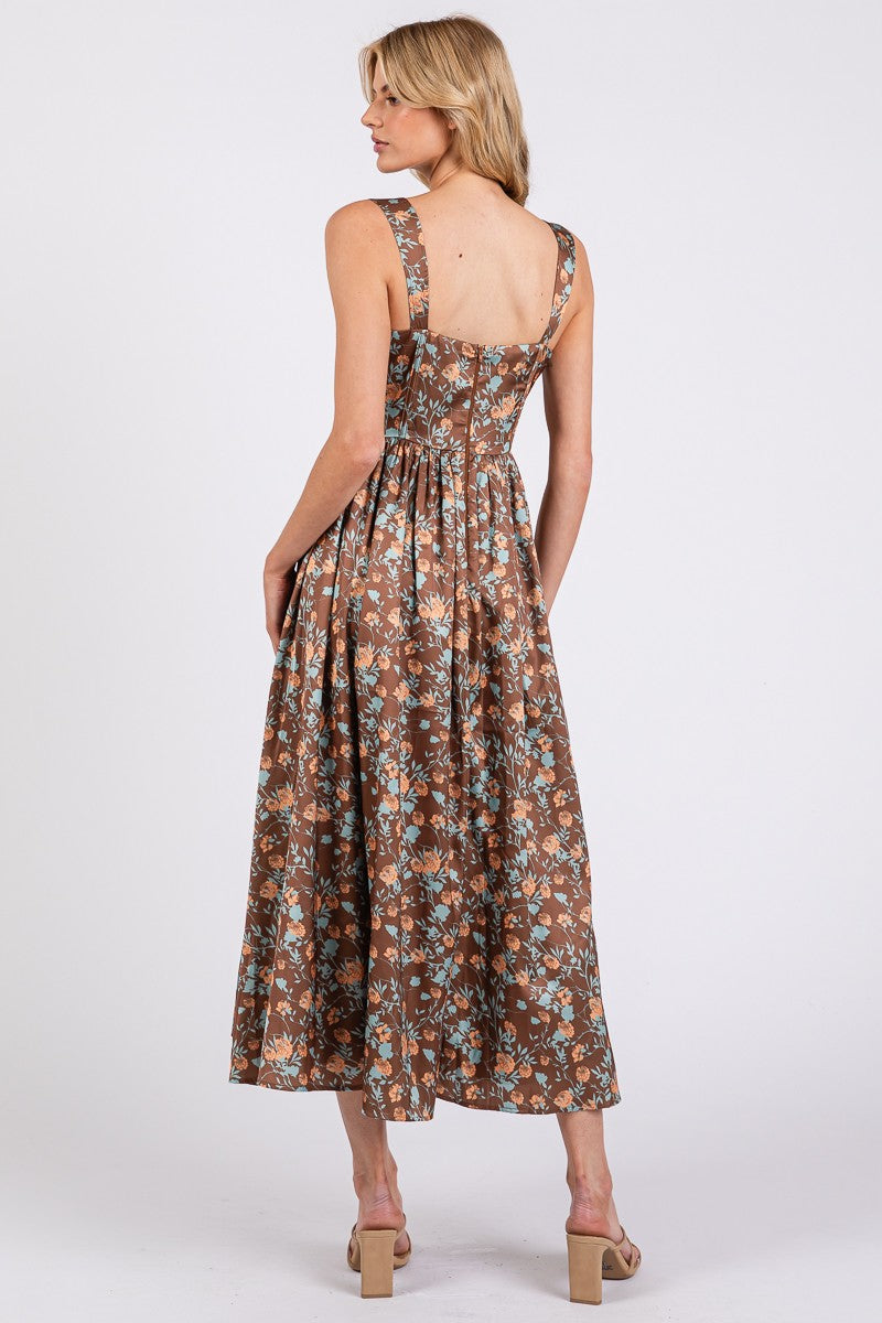 Mocha Bloom Midi Dress