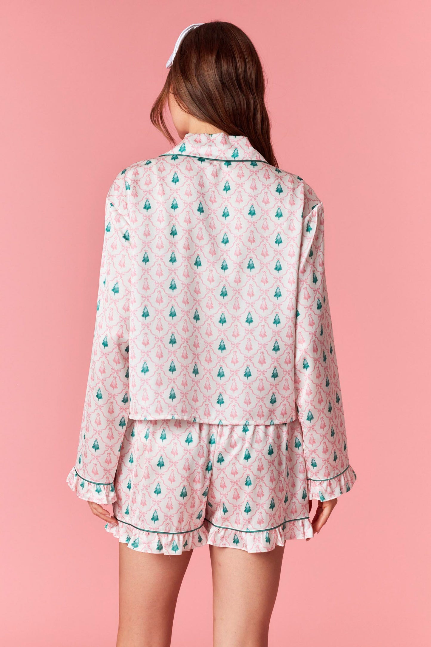 Christmas Tree & Bow Satin PJ Set