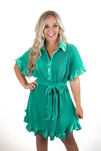 Time After Time Green Satin Dress