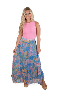 Spin Me Around Blue Floral Skirt