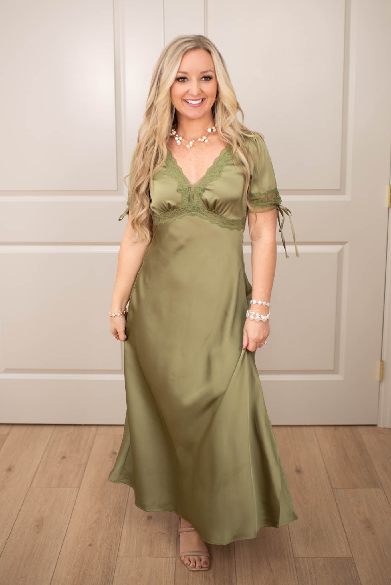Olive Satin Luxe Maxi Dress