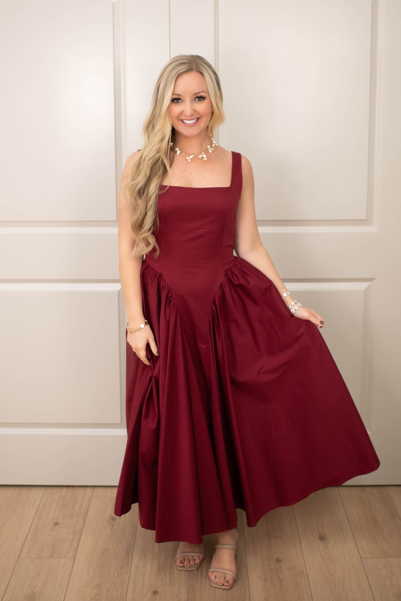 Wine Evening Elegance Midi Dress W/Back Bow