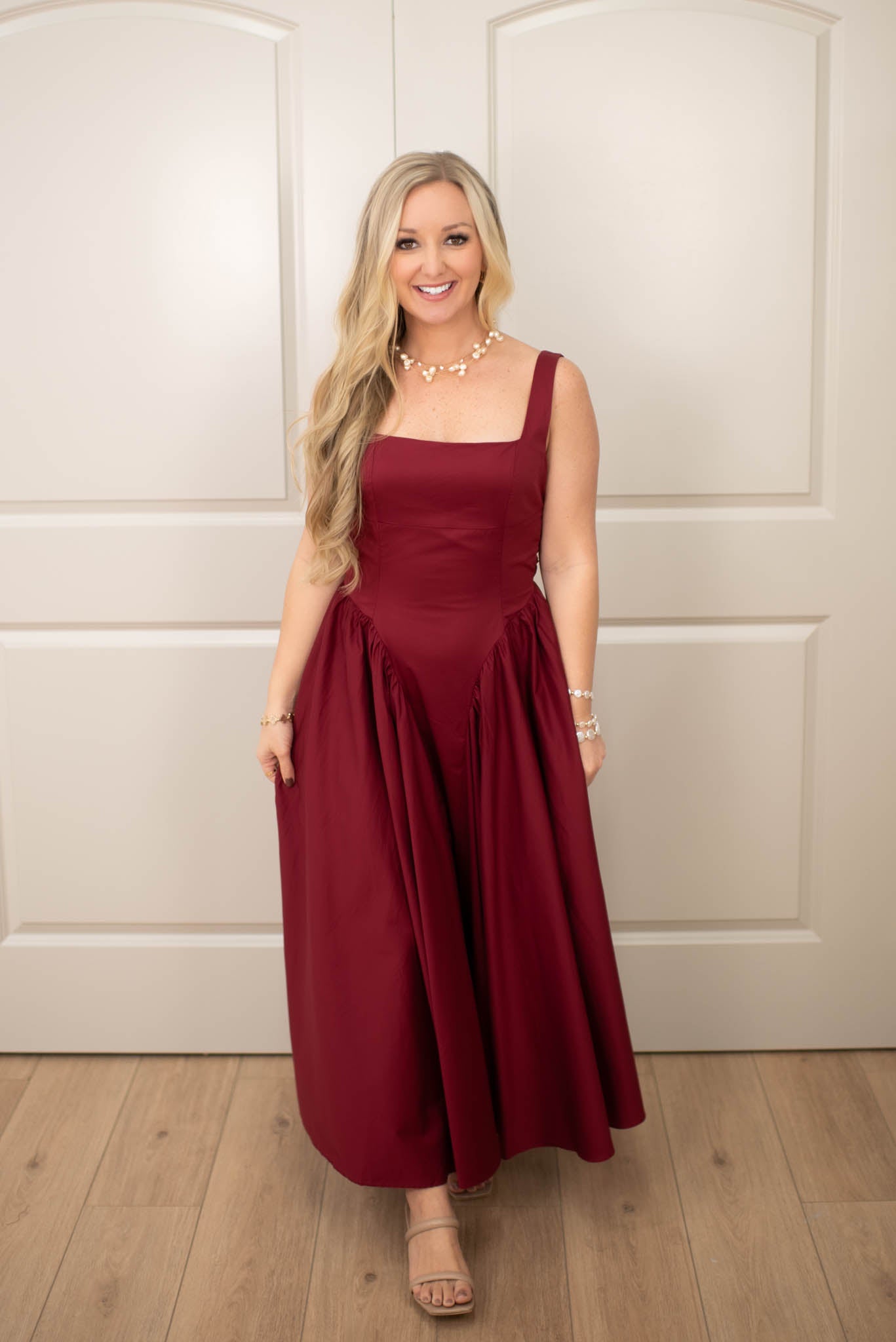 Wine Evening Elegance Midi Dress W/Back Bow