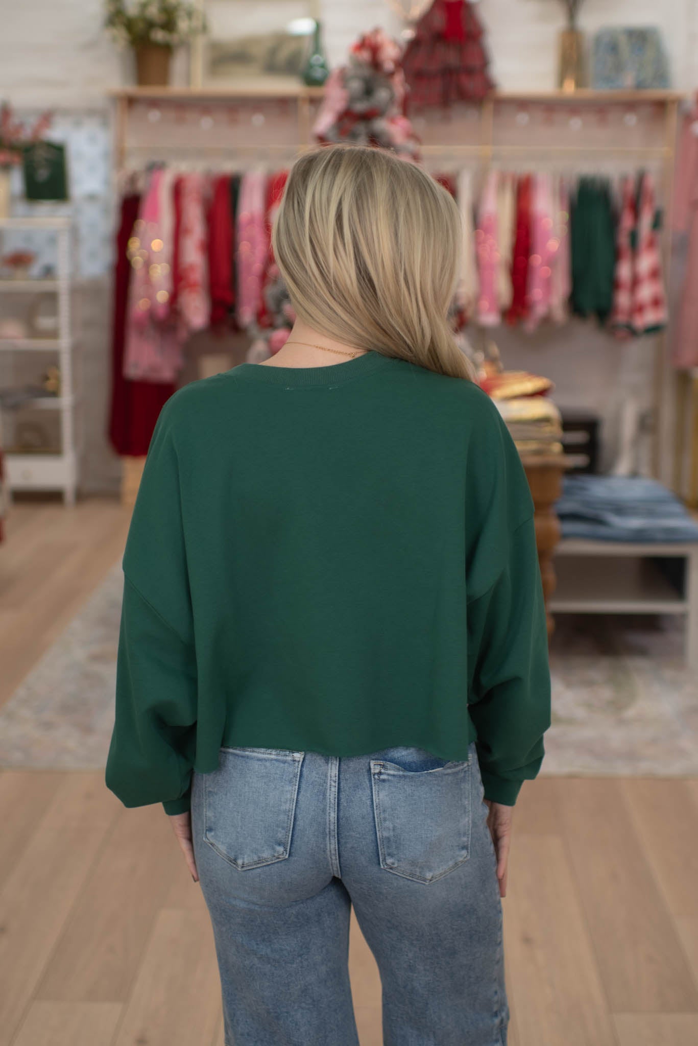 Green Cropped Sweater W/Plaid Bows