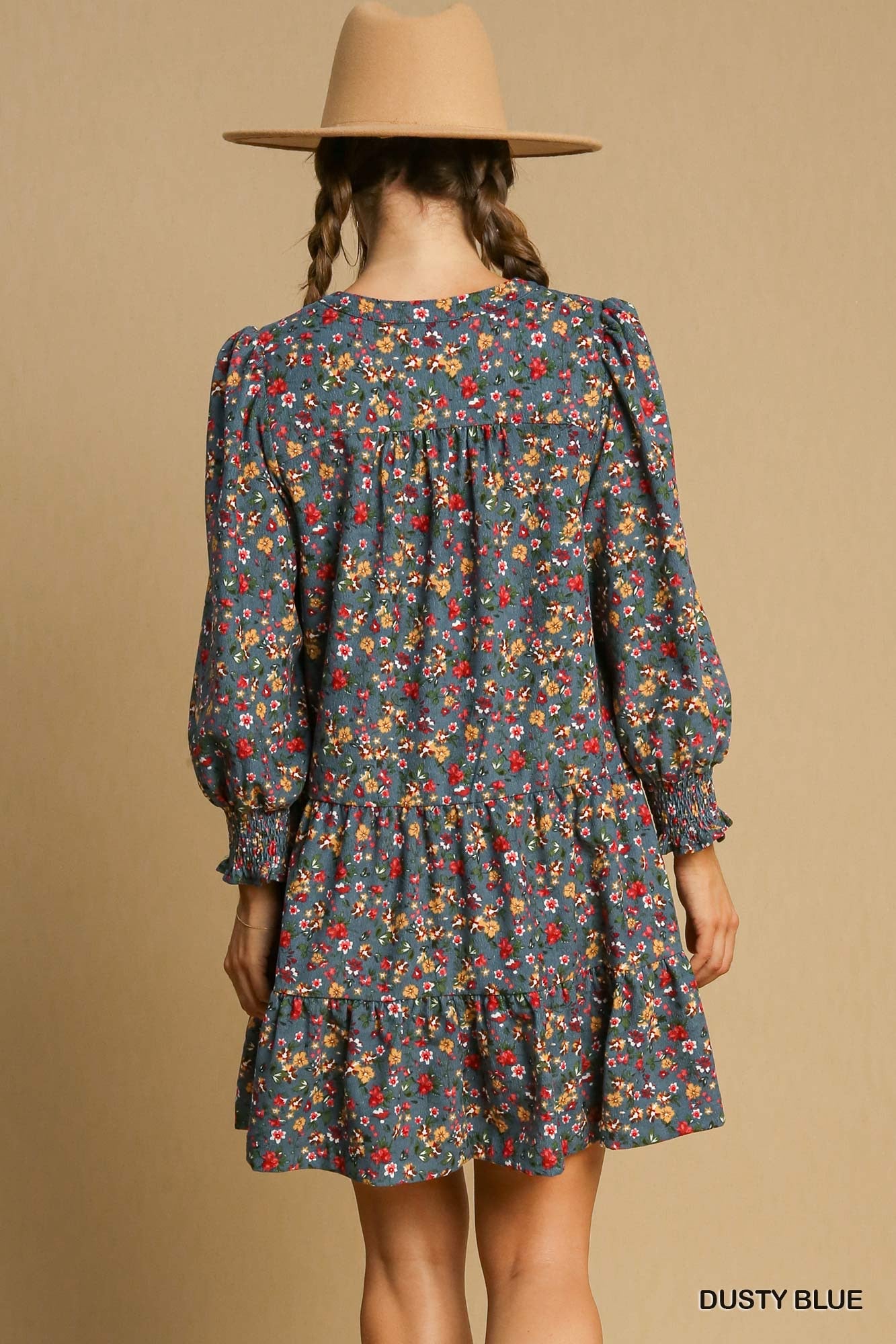 Blue Floral Corduroy Dress