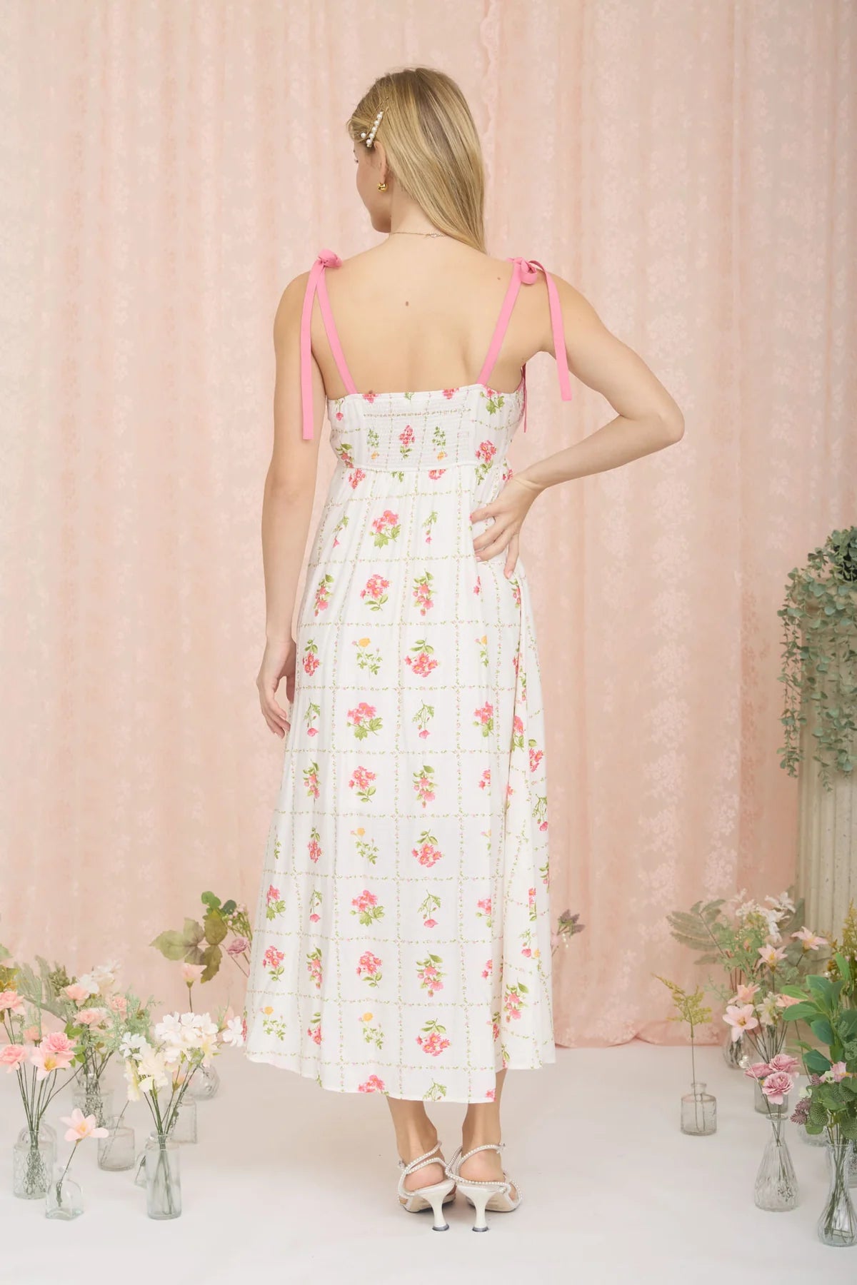 Garden Party Scalloped Pink Midi Dress