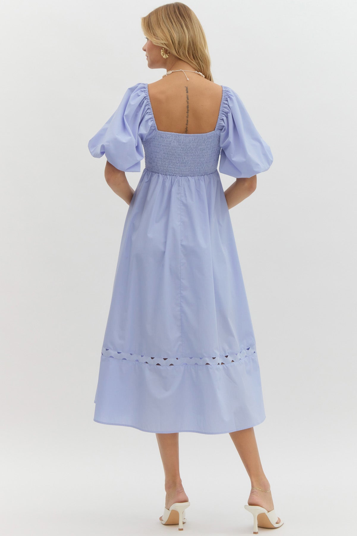 Blue Puff Sleeve Midi Dress