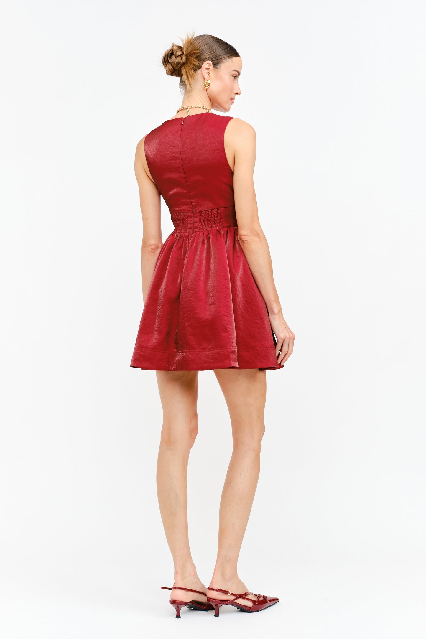 Red Satin Bow Mini Dress