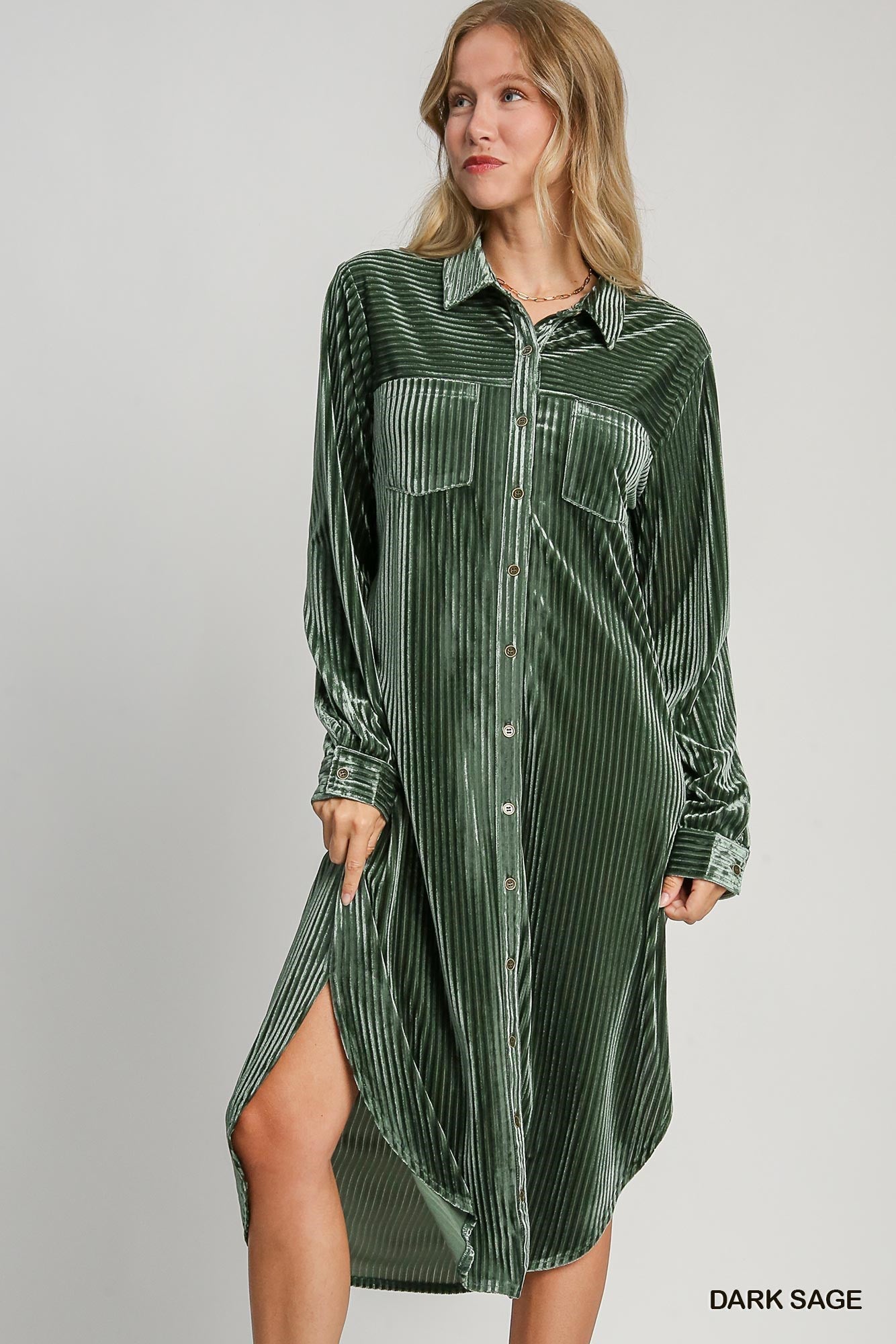 Hunter Green Velvet Midi Dress