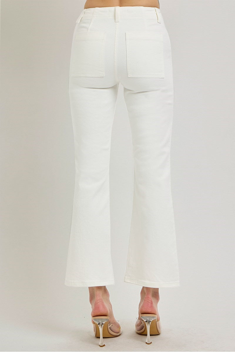 Risen White High Rise Ankle Flare Pants