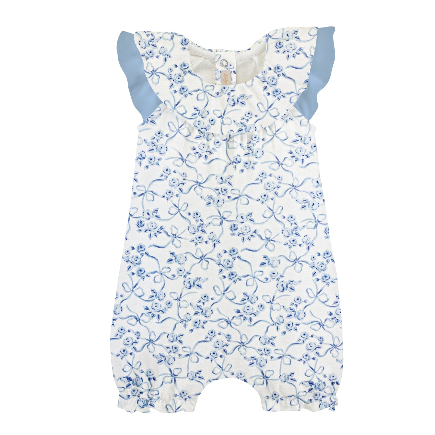 Blue Toile Romper W/Ruffles