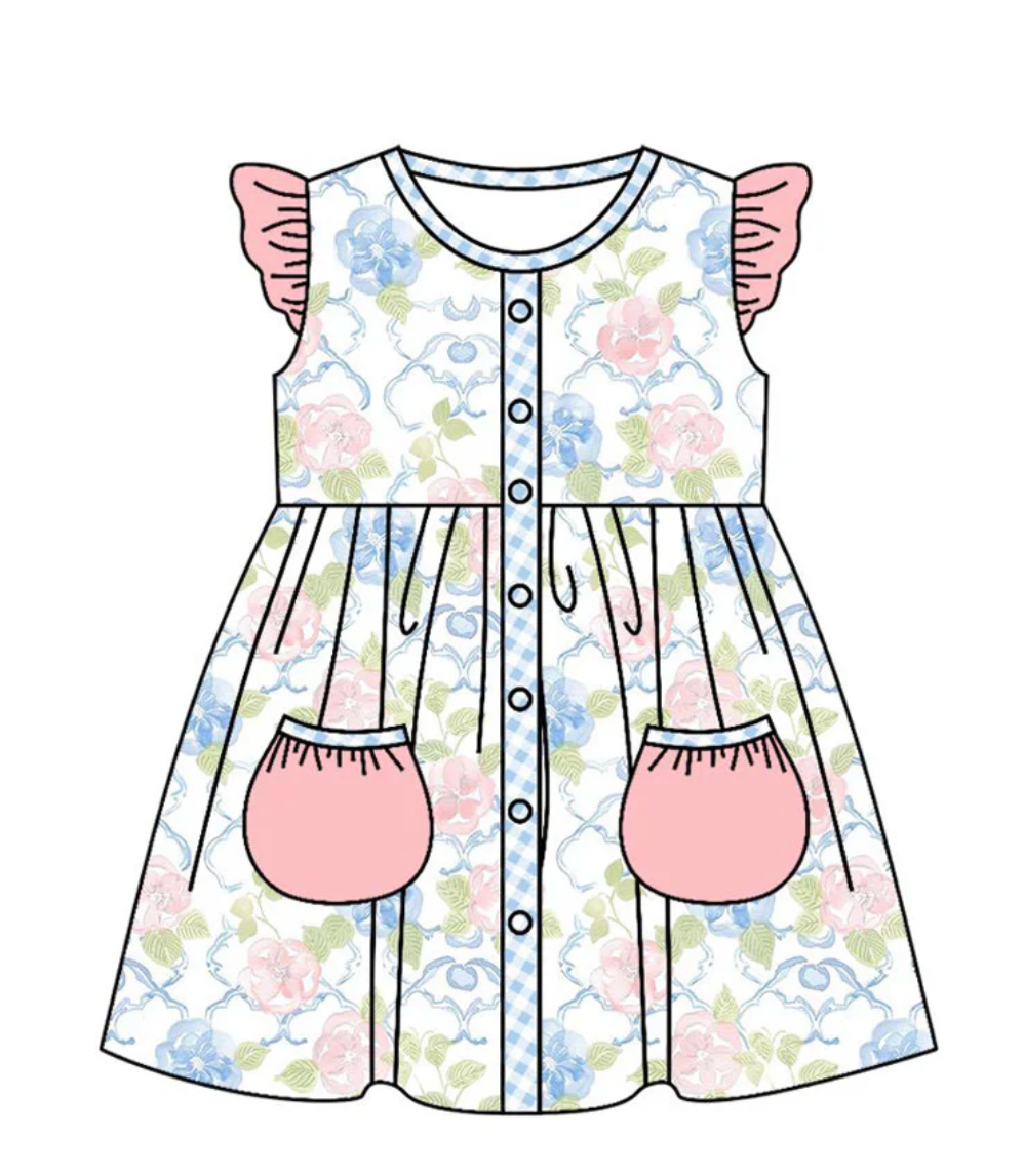 Floral/Bow Coral Dress