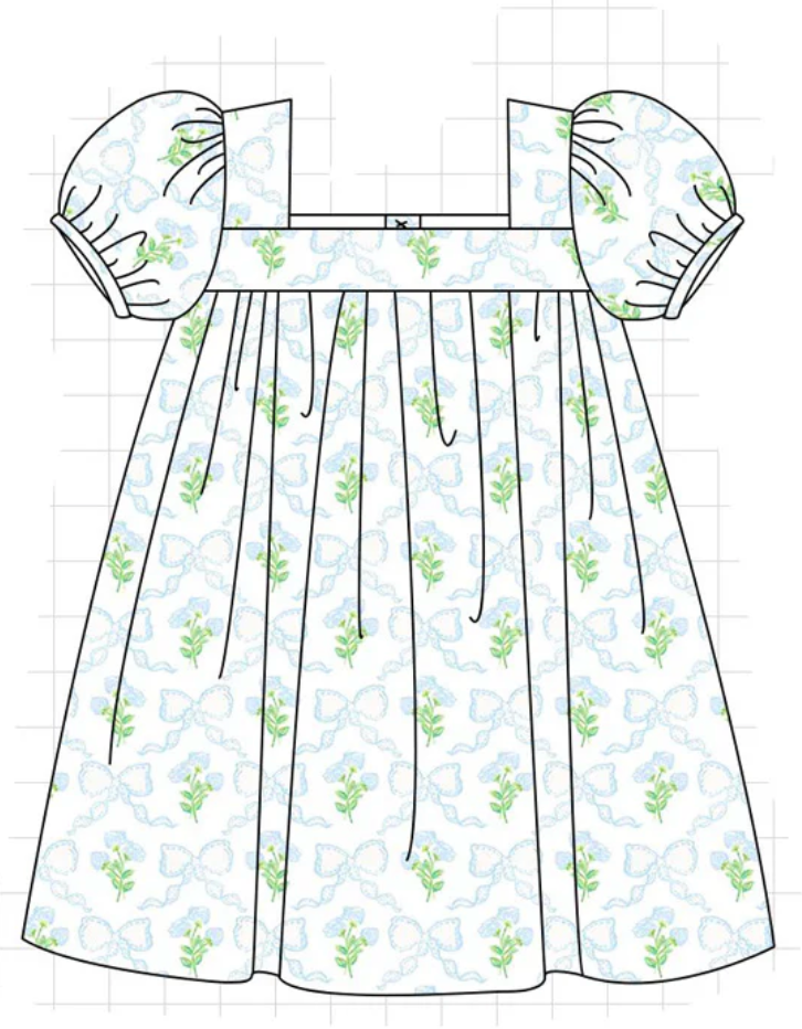 Green/Blue Floral Bow Dress