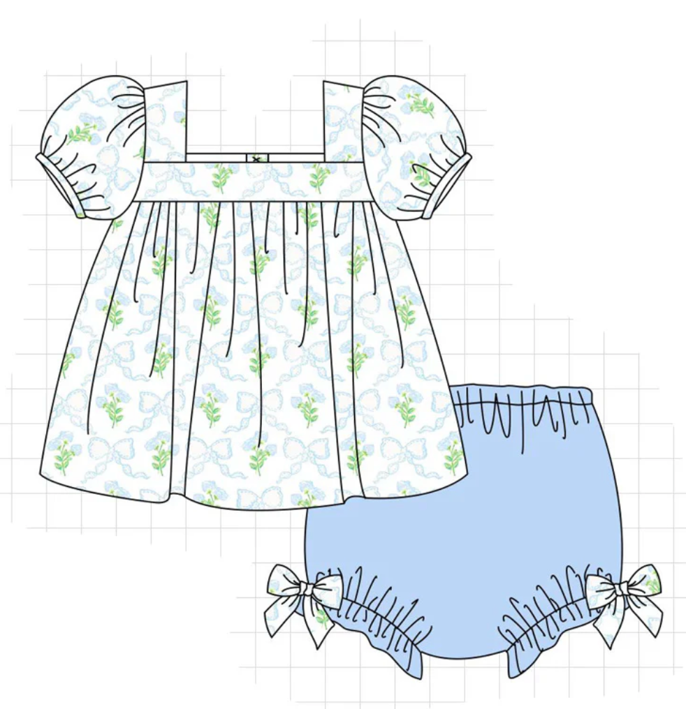 Green/Blue Floral Bow Bloomer Set