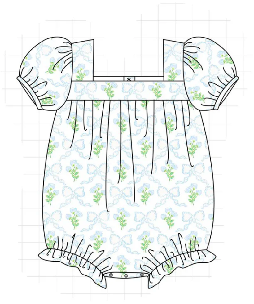 Green/Blue Floral Bow Bubble