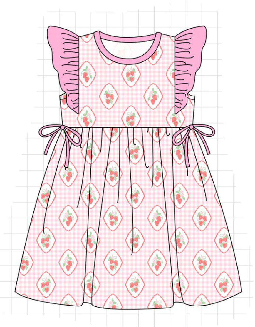 Pink Strawberry Plaid Ruffle Dress