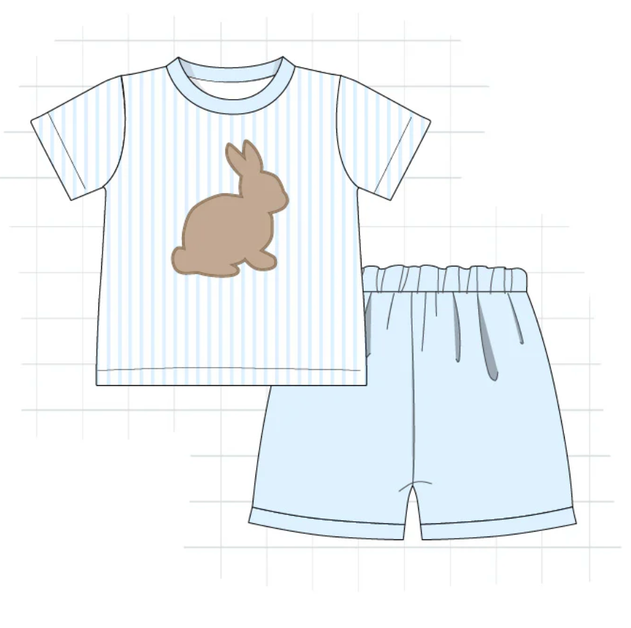 Boys Blue Striped Easter Bunny Shorts Set