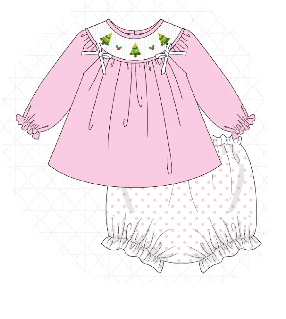 Pink Christmas Embroidered Bloomer Set