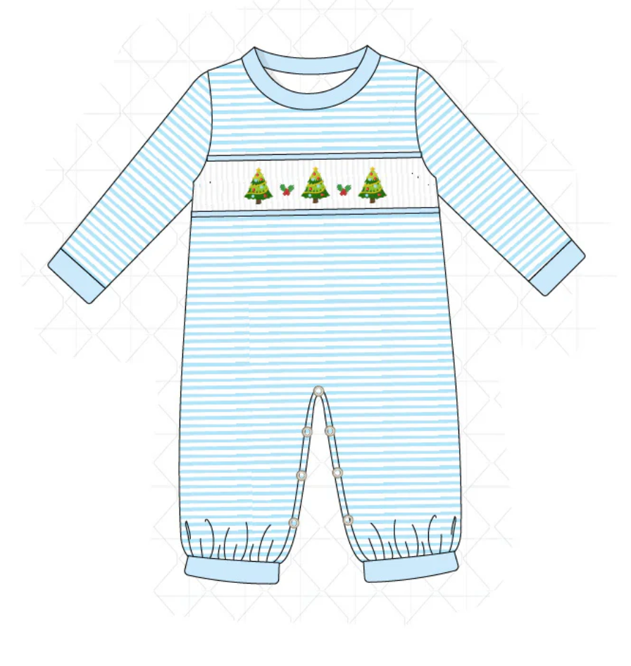 Blue Christmas Tree Embroidered Onesie