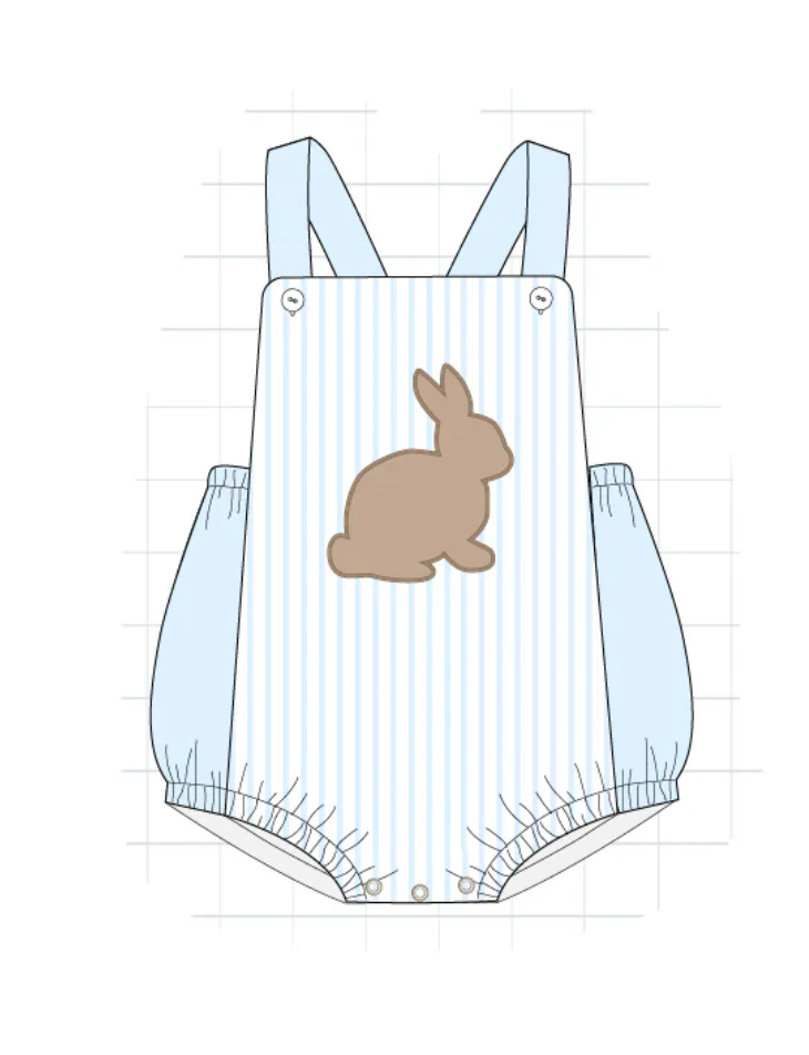 Boys Blue Striped Easter Bunny Romper