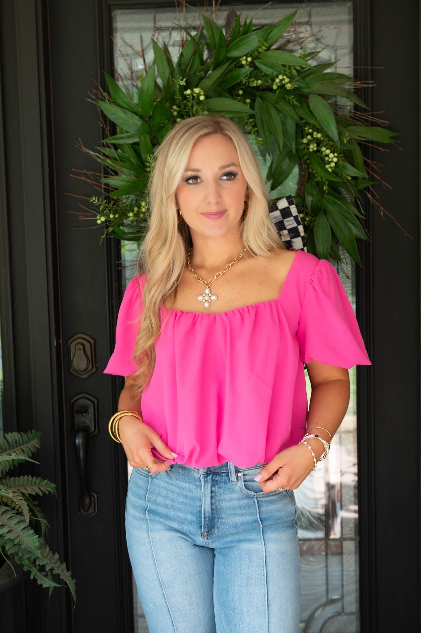 Pink Puff Sleeve Top