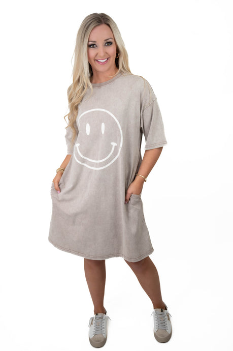 Smiley Taupe Washed/Oversized Dress