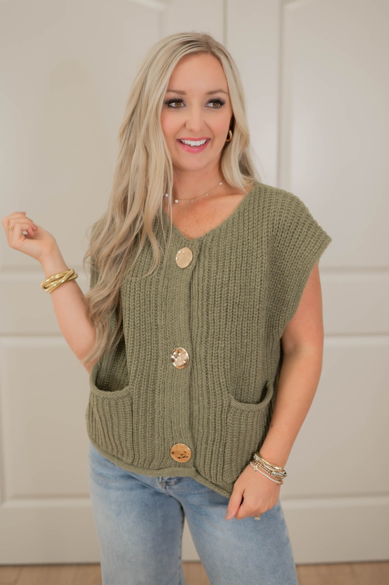 Chic & Cozy Olive Knit Sweater Vest