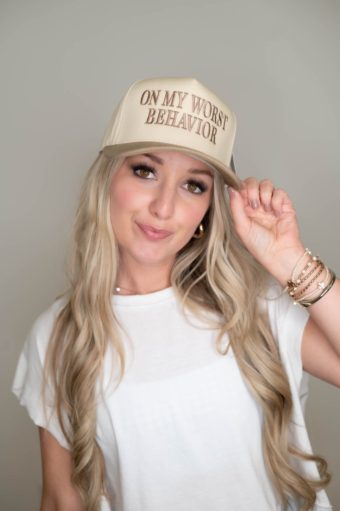 On My Worst Behavior Beige Hat