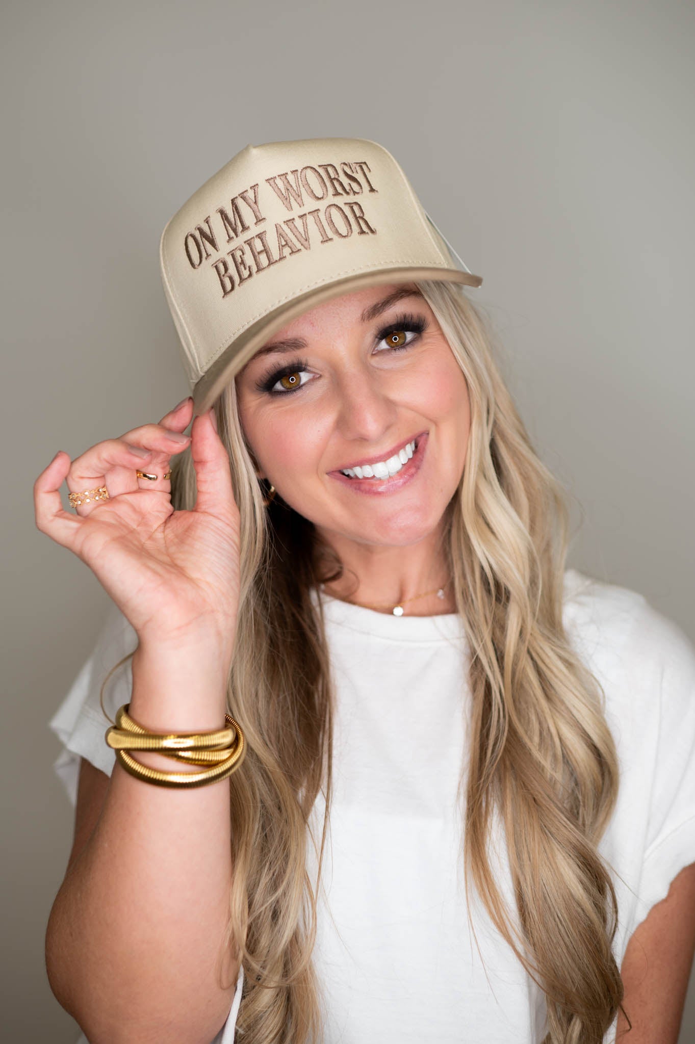 On My Worst Behavior Beige Hat