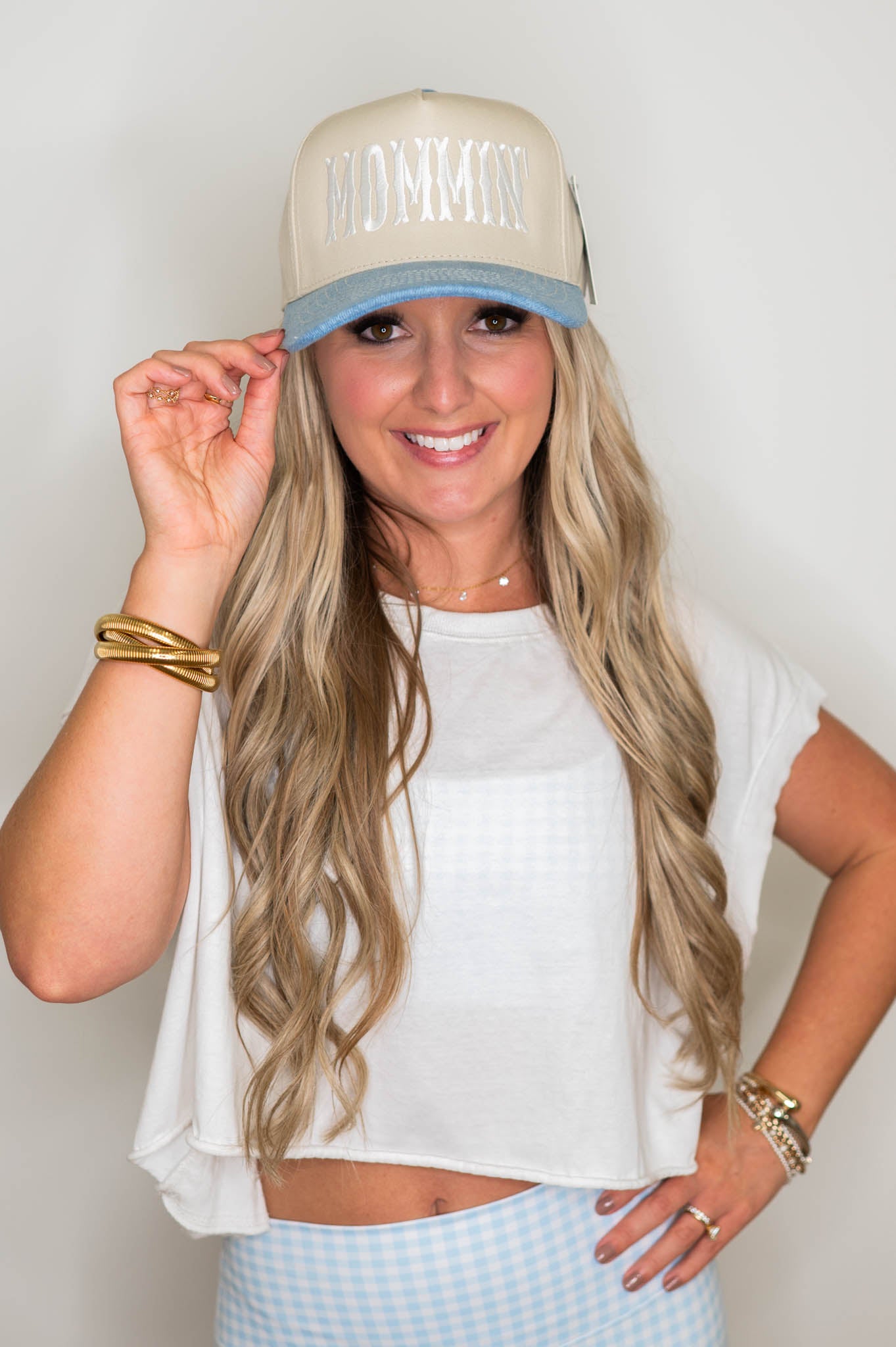 MOMMIN' Denim Embroidered Hat